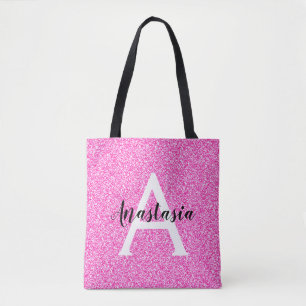 Meisjesachtige Glam Roze Glitters Glans Monogram N Draagtas