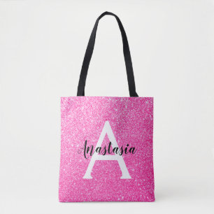 Meisjesachtige Glam Roze Glitters Glans Monogram N Draagtas