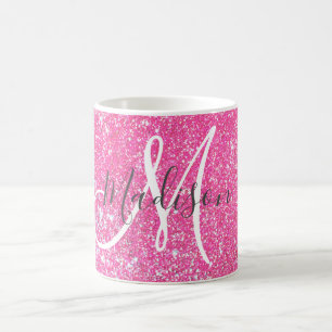 Meisjesachtige Glam Roze Glitters Glans Monogram N Koffiemok