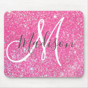 Meisjesachtige Glam Roze Glitters Glans Monogram N Muismat