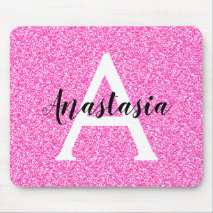 Meisjesachtige Glam Roze Glitters Glans Monogram N Muismat