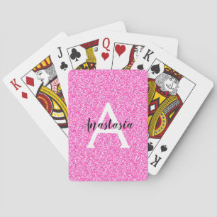 Meisjesachtige Glam Roze Glitters Glans Monogram N Pokerkaarten