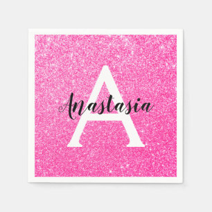 Meisjesachtige Glam Roze Glitters Glans Monogram N Servet