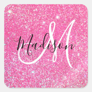 Meisjesachtige Glam Roze Glitters Glans Monogram N Vierkante Sticker