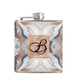 Meisjesachtige Glam Roze Goud Zilver & Witte Marme Heupfles