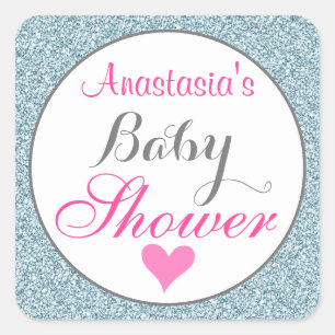Meisjesachtige Glam Roze Licht Hemelblauw Glitter Vierkante Sticker
