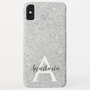 Meisjesachtige Glam Zilveren Glitter Glans Monogra iPhone XS Max Hoesje