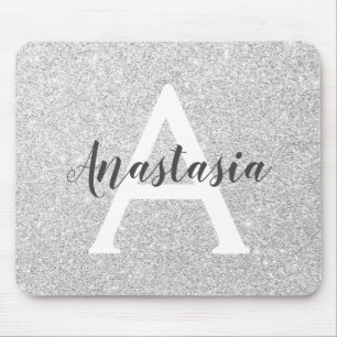 Meisjesachtige Glam Zilveren Glitter Glans Monogra Muismat