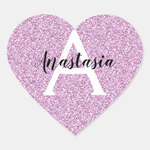Meisjesachtige glamour paarse glitter vonken monog hart sticker