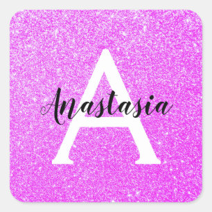 Meisjesachtige glamour paarse glitter vonken monog vierkante sticker