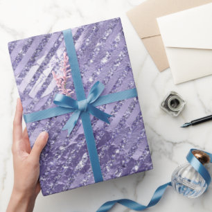 Meisjesachtige glamour paarse glittersstrepen verj cadeaupapier
