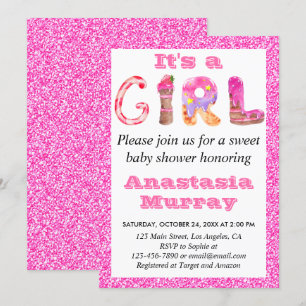 Meisjesachtige glamour roze glitter baby shower kaart