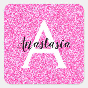 Meisjesachtige glamour roze glitters glans monogra vierkante sticker