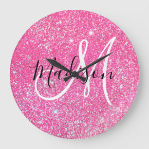 Meisjesachtige glamour roze glitters vonken monogr grote klok