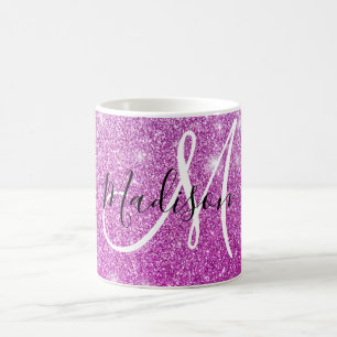 Meisjesachtige & glamoureuze paarse glitter monogr koffiemok