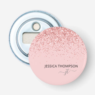 Meisjesachtige Glitter Blush Roze Eenvoudige Monog Button Flesopener
