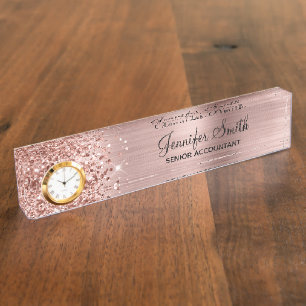 Meisjesachtige Glitterende Blush Roze Gouden Glam Naambordje