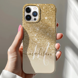 Meisjesachtige Gouden Glitter Monogram Naam iPhone 12 Hoesje