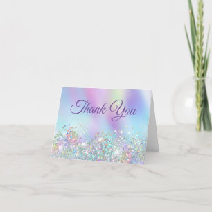 Meisjesachtige Holo Glitter Aqua Paars Iridiserend Bedankkaart