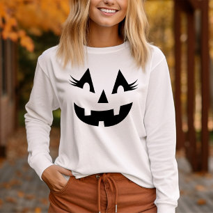 Meisjesachtige Jack O Lantern Lange Mouwen Dames H T-shirt
