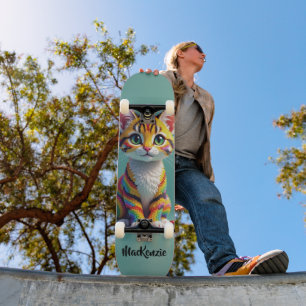 Meisjesachtige Kleurrijke Margay Snoep Kat Skateboard