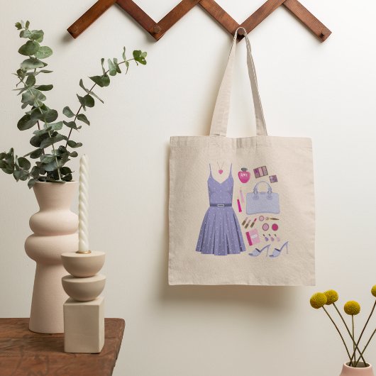 Meisjesachtige lavendel paarse mode set tote bag