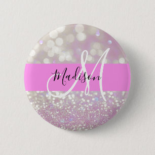 Meisjesachtige lila glans glitter glinstering mono ronde button 5,7 cm