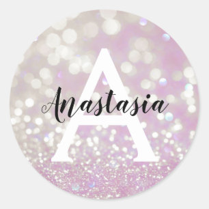 Meisjesachtige lila glans glitter glinstering mono ronde sticker