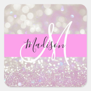 Meisjesachtige lila glans glitter glinstering mono vierkante sticker