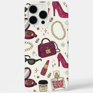Meisjesachtige mode en schoonheid naadloos patroon iPhone 16 pro max hoesje