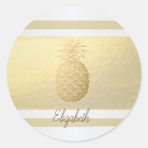 Meisjesachtige moderne gouden strepen, gouden anan ronde sticker