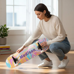 Meisjesachtige moderne marmer werveling paars aang skateboard