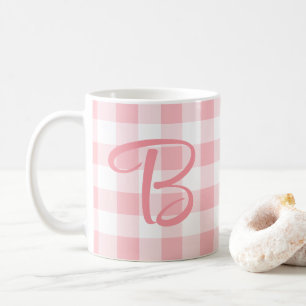 Meisjesachtige mok met monogram Roze geruit