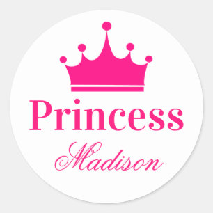 Meisjesachtige mooie witte en hete roze prinsessen ronde sticker