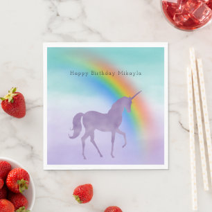 Meisjesachtige Paarse Eenhoorn Regenboog Persoonli Servet