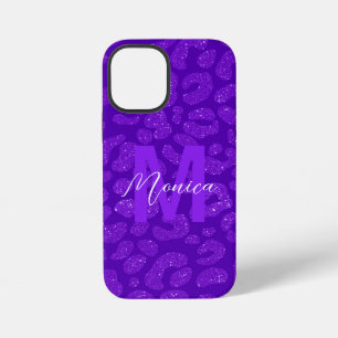 Meisjesachtige paarse glitters monogram script naa iPhone 12 mini hoesje