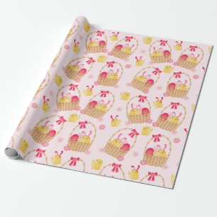 Meisjesachtige Paasmand Kuikens Roze Cadeaupapier