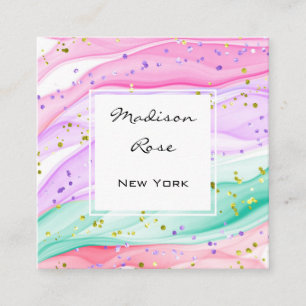Meisjesachtige Pastel Regenboog Eenhoorn Candy Roz Vierkante Visitekaartje