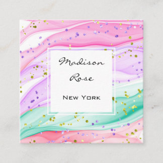 Meisjesachtige Pastel Regenboog Eenhoorn Candy Roz Vierkante Visitekaartje