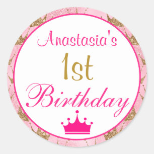 Meisjesachtige Prinses Heet Roze Gouden Glitters 1 Ronde Sticker