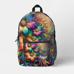 Meisjesachtige Regenboog Bloemen met Glitter Drupp Bedrukte Rugzak