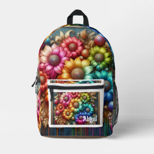 Meisjesachtige Regenboog Bloemen met Glitter Drupp Bedrukte Rugzak