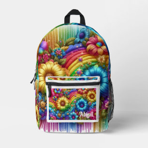 Meisjesachtige Regenboog Bloemen met Glitter Drupp Bedrukte Rugzak