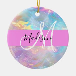 Meisjesachtige Regenboog Holografisch Iridescent M Keramisch Ornament