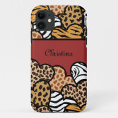Meisjesachtige Rode Speelse Dierenprint Harten Naa Case-Mate iPhone Case (Achterkant)