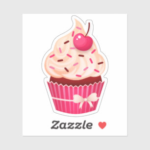 Meisjesachtige roze cupcake met spikkels en kers sticker