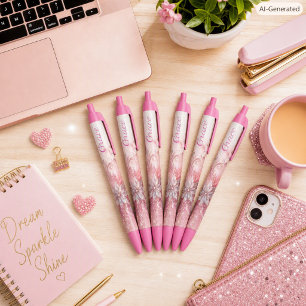 Meisjesachtige Roze Glitter Kantoor School Schrijv Zwarte Inkt Pen