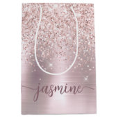 Meisjesachtige Roze Gouden Blush Glitter Monogram Medium Cadeauzakje (Voorkant)