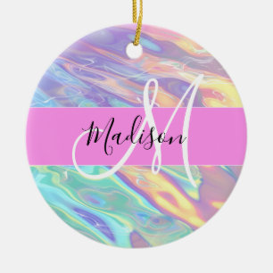 Meisjesachtige Roze Holografische Iriserende Monog Keramisch Ornament