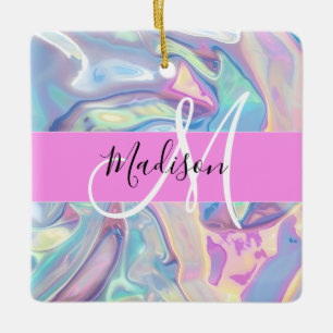 Meisjesachtige Roze Holografische Iriserende Monog Keramisch Ornament